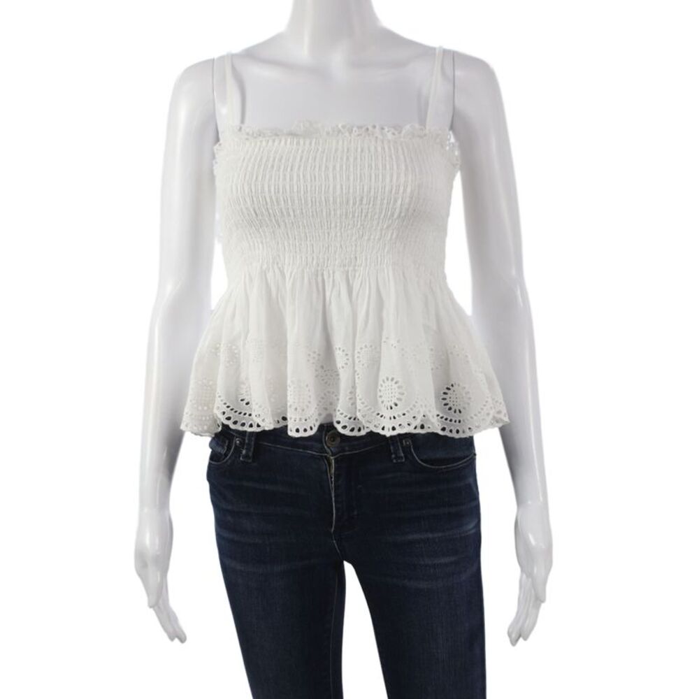 Love Shack Fancy Women Cropped Camisole White Square Neck Cotton Size S